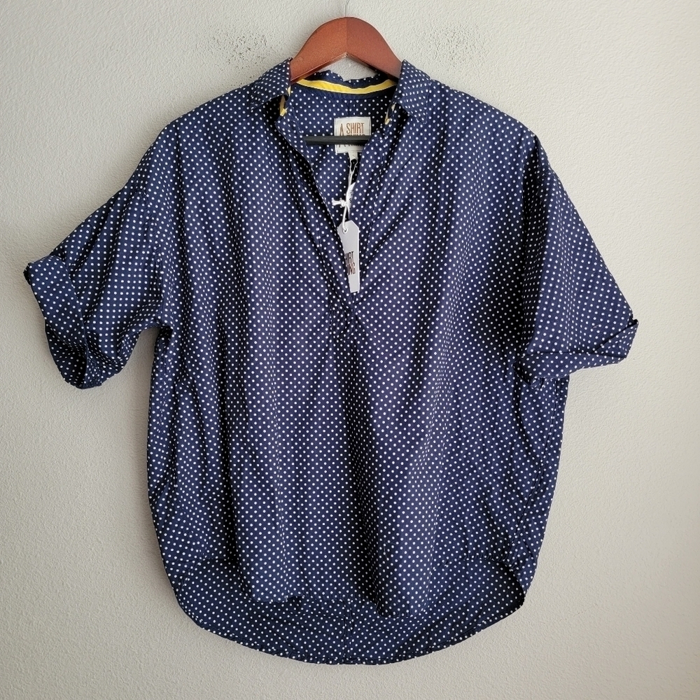 A Shirt Thing Delilah Shirt in Polka Dot Navy size S NWT